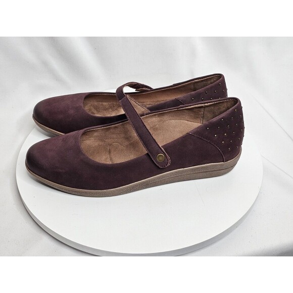 Aetrex Womens Size 9.5 Comfort Chunky Mary Jane Wine Nubuck Studded Wedge - Picture 1 of 7